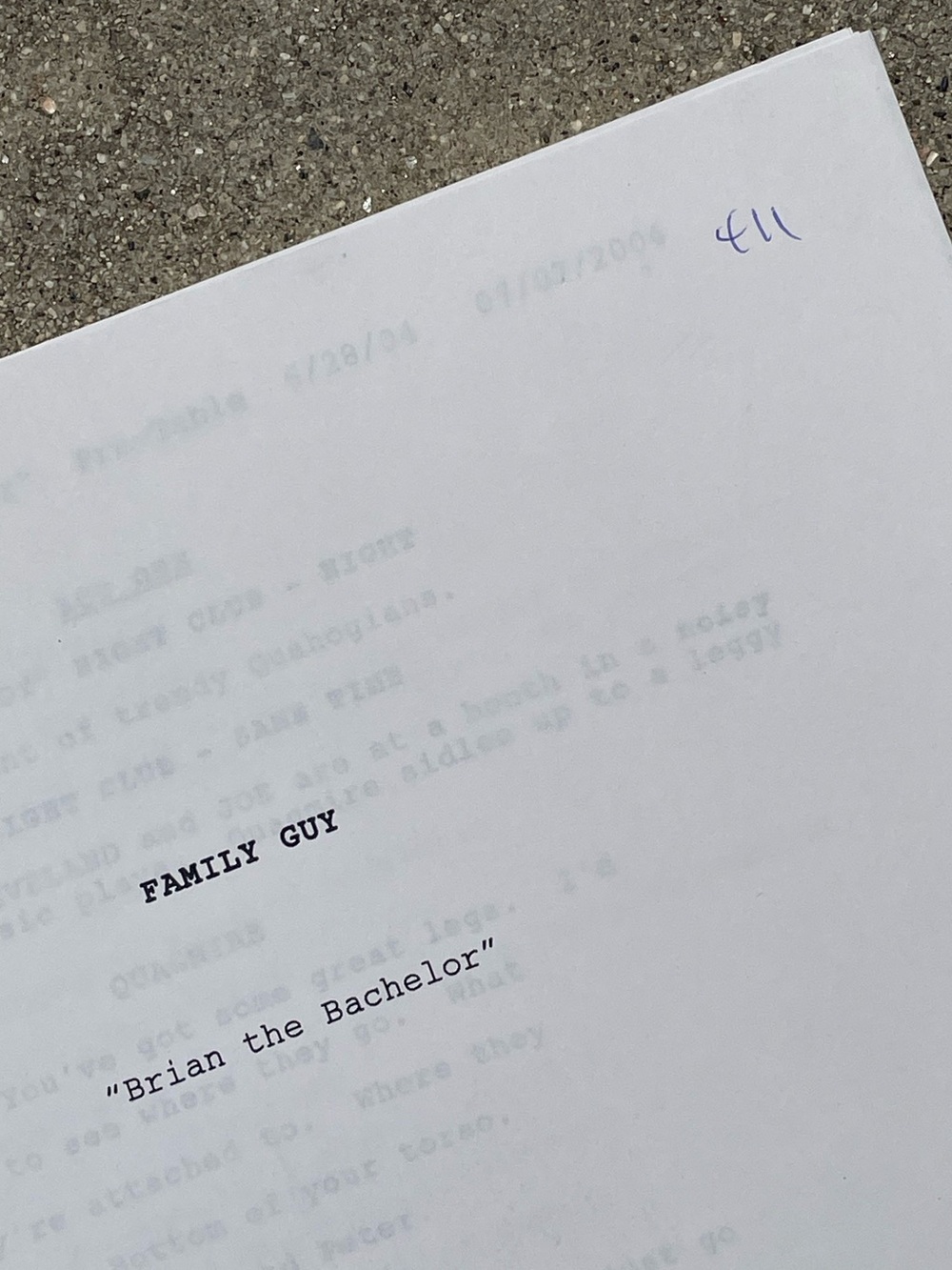 Family Guy 2004 Production Used Pre-Table Draft Script Brian the Bachelor
